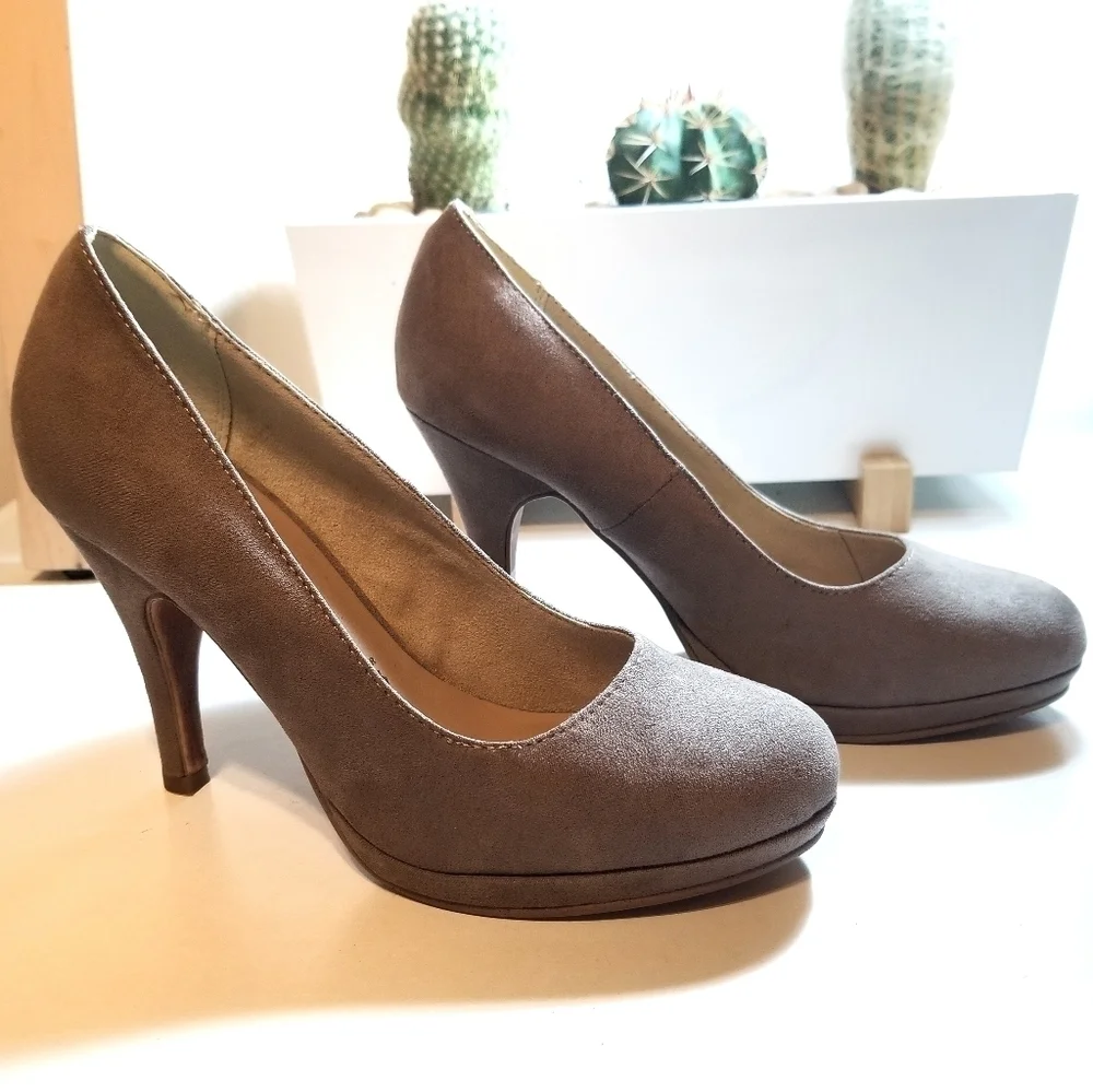 TAMARIS Wortmann KG Suede Nude Platform Pumps Taupe‎ SZ 36 EU Round Toe Slip On